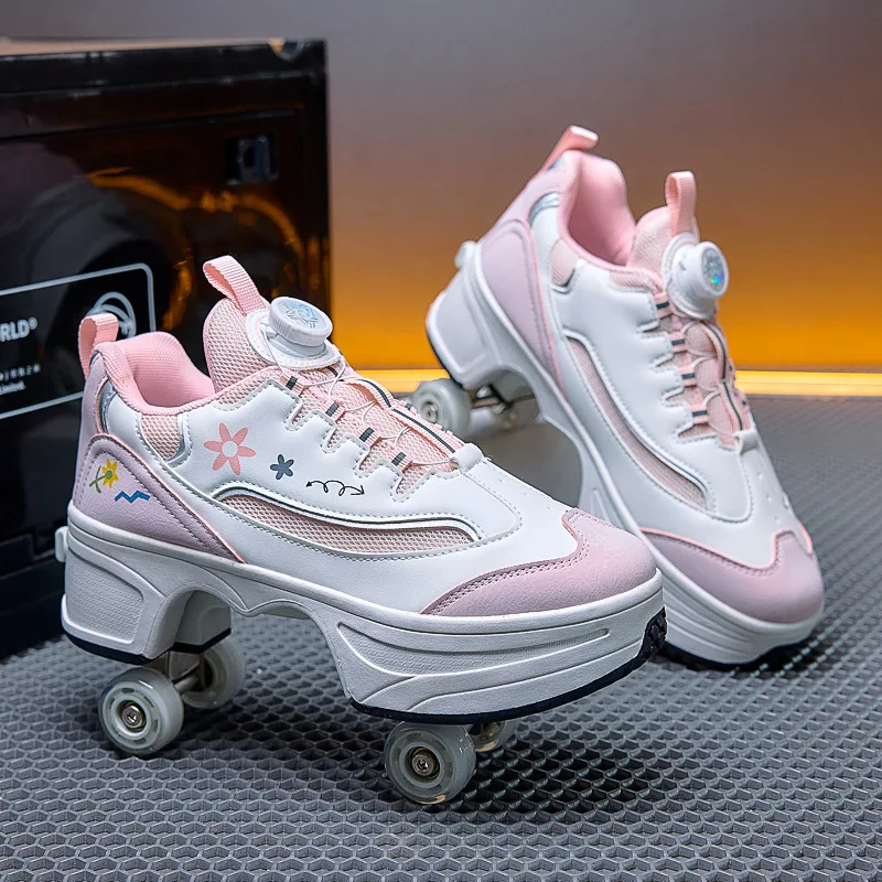 Children's big wheel walking shoes, outdoor roller skates, extendable wheel roller skates, teenagers sneakers kids Gift